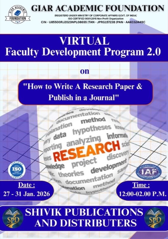 Virtual Faculty Development Program 2.0: How to Write A Research Paper & Publish in a Journal